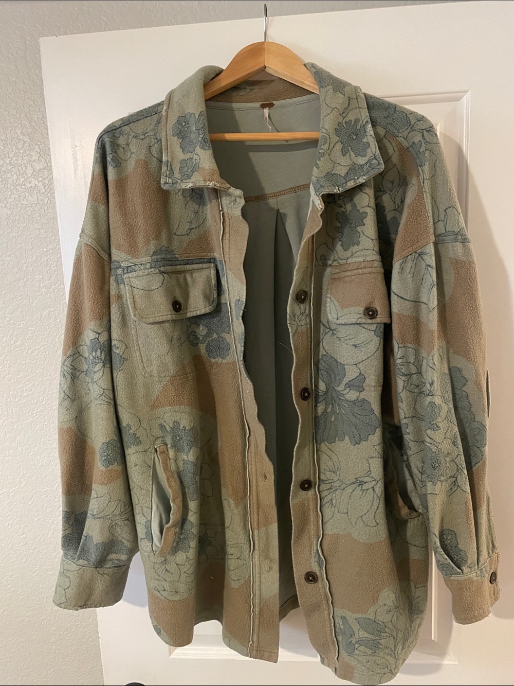 Free People Floral Utility Jacket in Sage Green & Tan